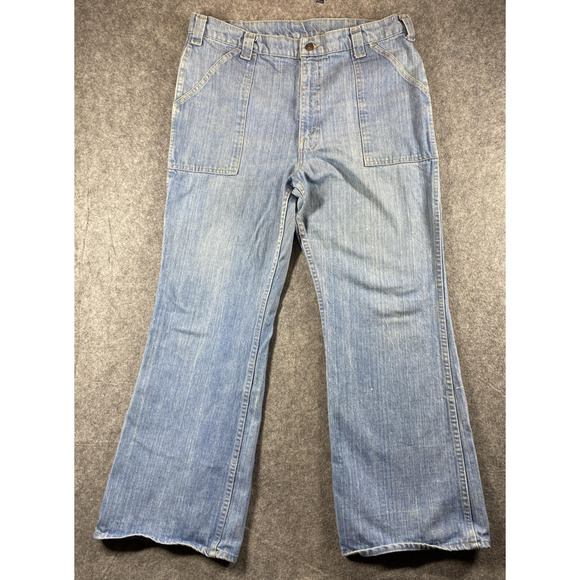 Vintage Levis 544 Jeans Mens 38x30 Light Blue Orange Tab Patch Pockets 70s - Picture 1 of 16